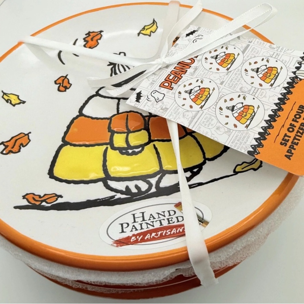 Hand-Painted Peanuts Appetizer Plates - Orange and Yellow